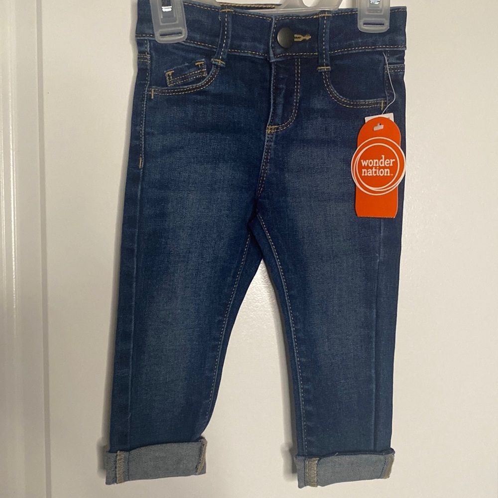NWT baby girl cuffed blue skinny jeans bottoms 12 months 12m